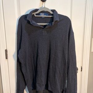 Polo Ralph Lauren Dark Gray Herringbone 100% Cotton Long Sleeve Polo Shirt L